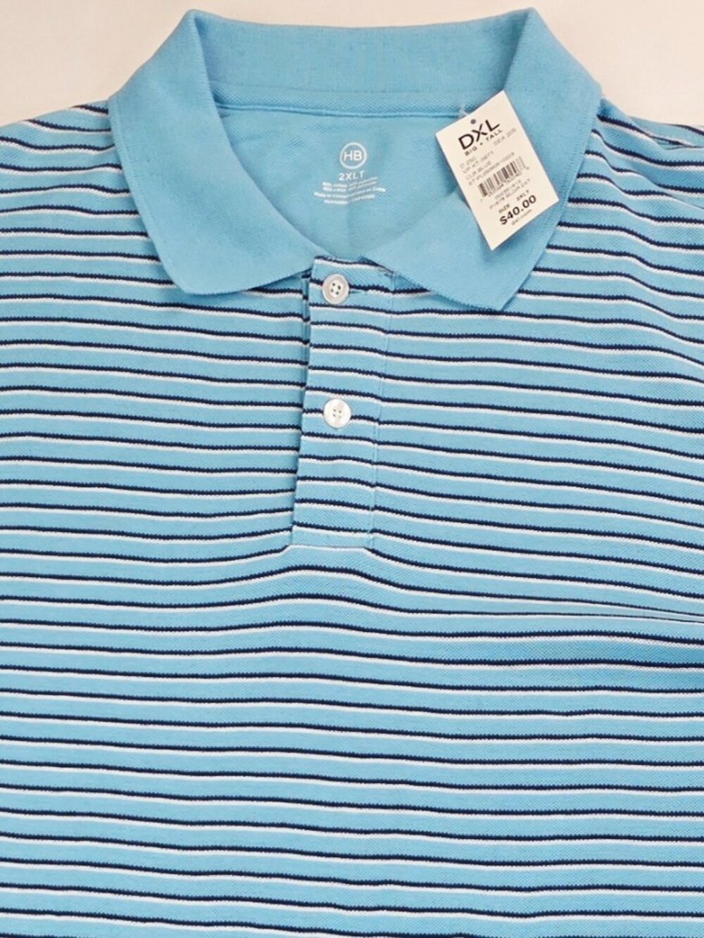 HB harbor Bay Size 2XLT Mens Blue Black White Trim Stripe Short Sleeve Polo NWT